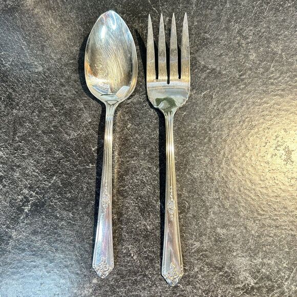 Tudor Plate 1948 SWEET BRIAR Serving Spoon & Fork Flatware Oneida‎ Community - Picture 1 of 8